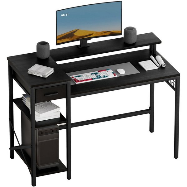 Oak&Tea Schreibtisch Computertisch, Bürotisch mit Schubladen & Monitorständer Breite 120 cm (Schreibtisch *1), PC Tisch Eckschreibtisch für Arbeitszimmer, Heimb