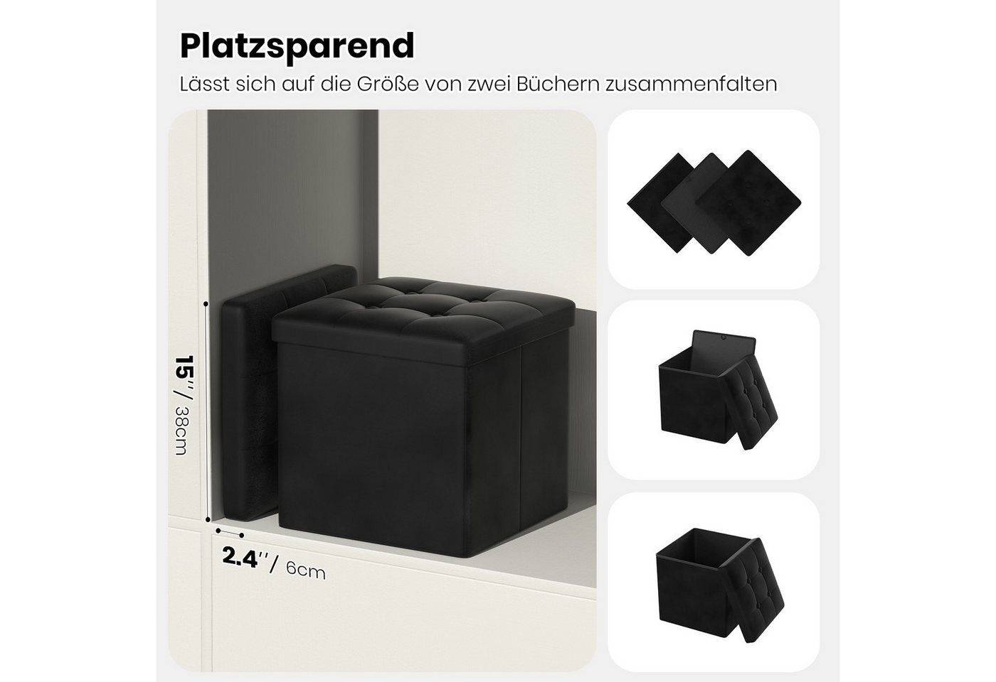 Oak&Tea Stauraumhocker Sitzhocker mit Stauraum – Klappbare Aufbewahrungsbox & Sitzwürfel – Bild 3 von 5