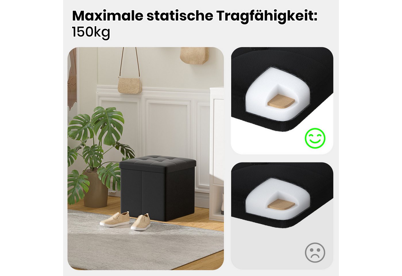 Oak&Tea Stauraumhocker Sitzhocker mit Stauraum – Klappbare Aufbewahrungsbox & Sitzwürfel – Bild 4 von 5