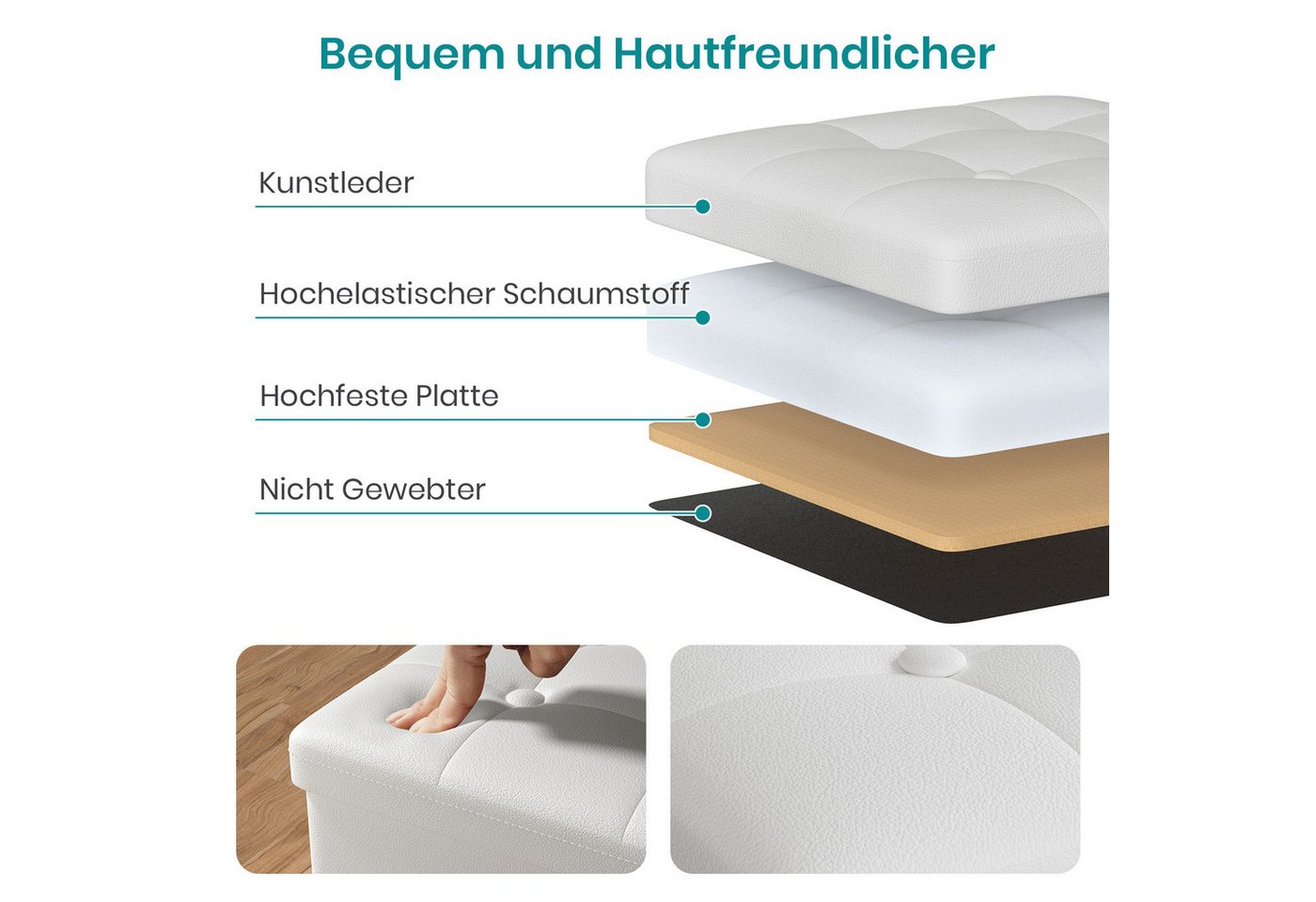 Oak&Tea Stauraumhocker Sitzhocker mit Stauraum – Klappbare Aufbewahrungsbox & Sitzwürfel – Bild 4 von 5