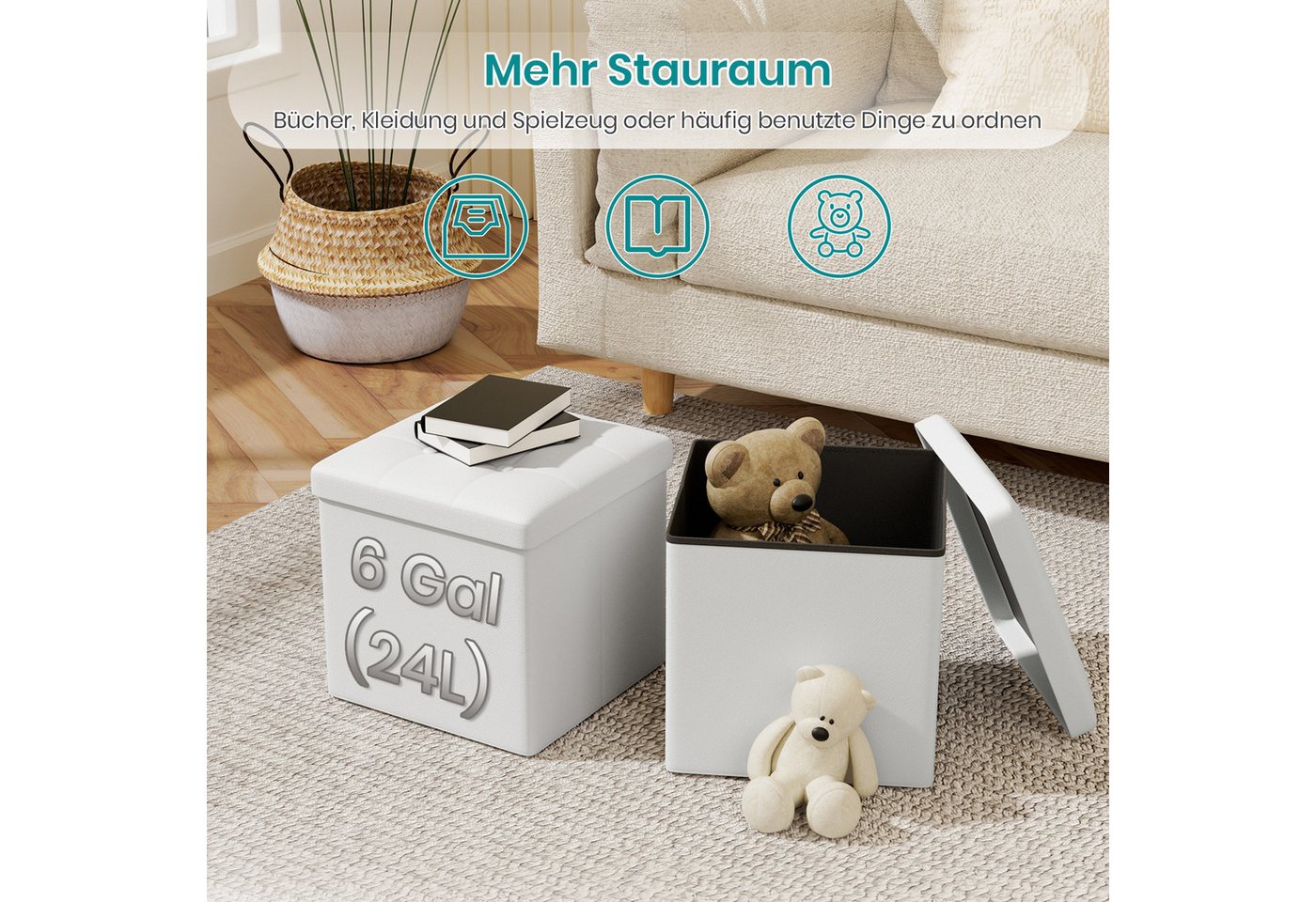 Oak&Tea Stauraumhocker Sitzhocker mit Stauraum – Klappbare Aufbewahrungsbox & Sitzwürfel – Bild 5 von 5