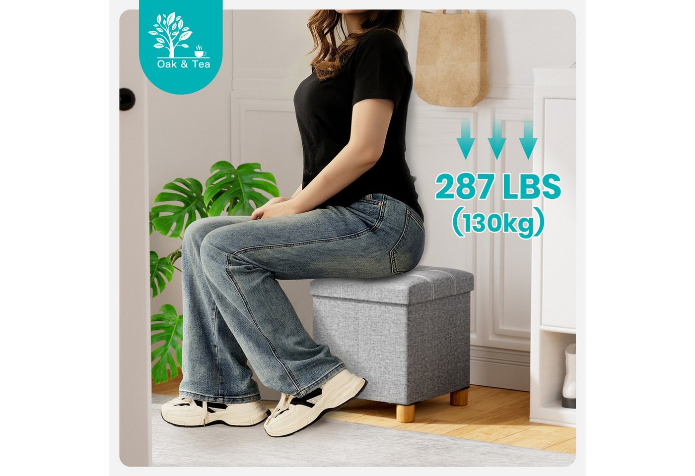 Oak&Tea Stauraumhocker Sitzhocker mit Stauraum – Klappbare Aufbewahrungsbox & Sitzwürfel – Bild 5 von 5