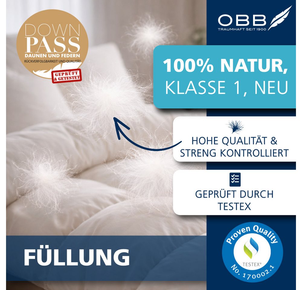 OBB Daunenbettdecke Emilias, Bettdecken für Sommer & Winter, Ganzjahresdecke, Füllung: 90% Daunen, 10%Federn, Bezug: 100% Baumwolle, Bettdecke 135x200 cm, 155x2 – Bild 4 von 5