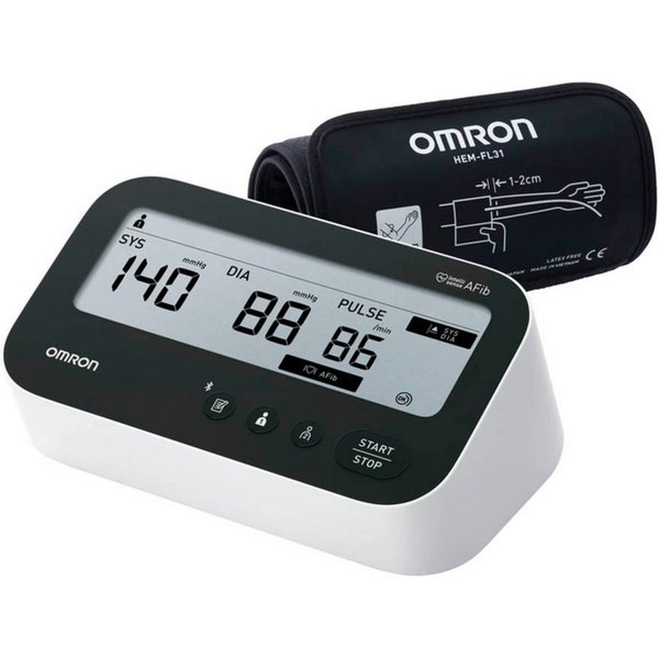 Omron Oberarm-Blutdruckmessgerät OMRON M4 Connect AFib, Blutdrucküberwachung, OMRON connect App, Intelli-Wrap-Manschette 22 – 42 cm, Erkennt unregelmäßige Herzs