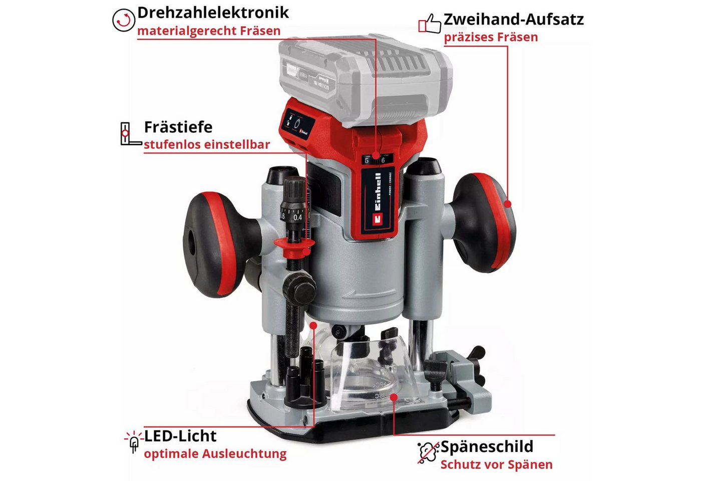Einhell Oberfräse Einhell Akku-Oberfräse TP-RO 18 Set Li BL + 2,5 Ah Akku Starterkit, (Set) – Bild 4 von 5