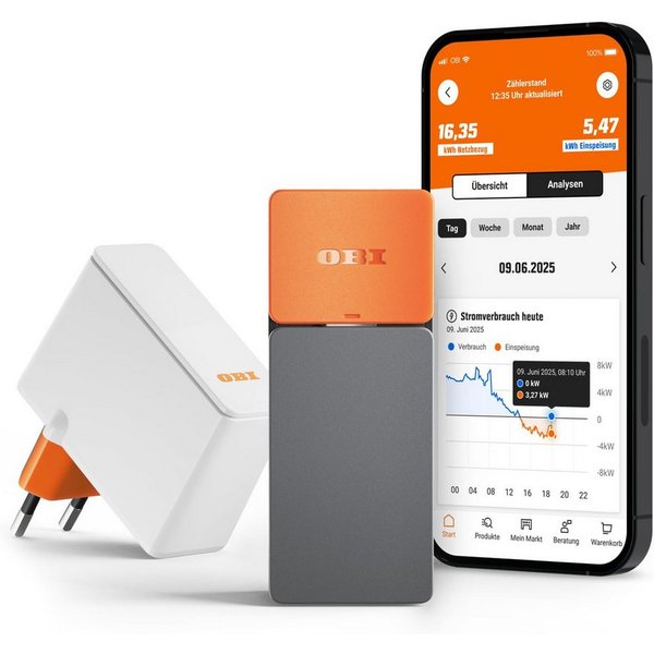 OBI Strommessgerät ENERGY TRACKER – Smarter Stromzähler-Ausleser mit App, Proprietär, App-Steuerung, Echtzeit-Verbrauch, DSGVO-konform