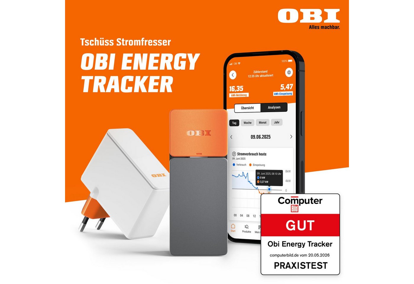 OBI Strommessgerät ENERGY TRACKER – Smarter Stromzähler-Ausleser mit App, Proprietär, App-Steuerung, Echtzeit-Verbrauch, DSGVO-konform – Bild 2 von 5