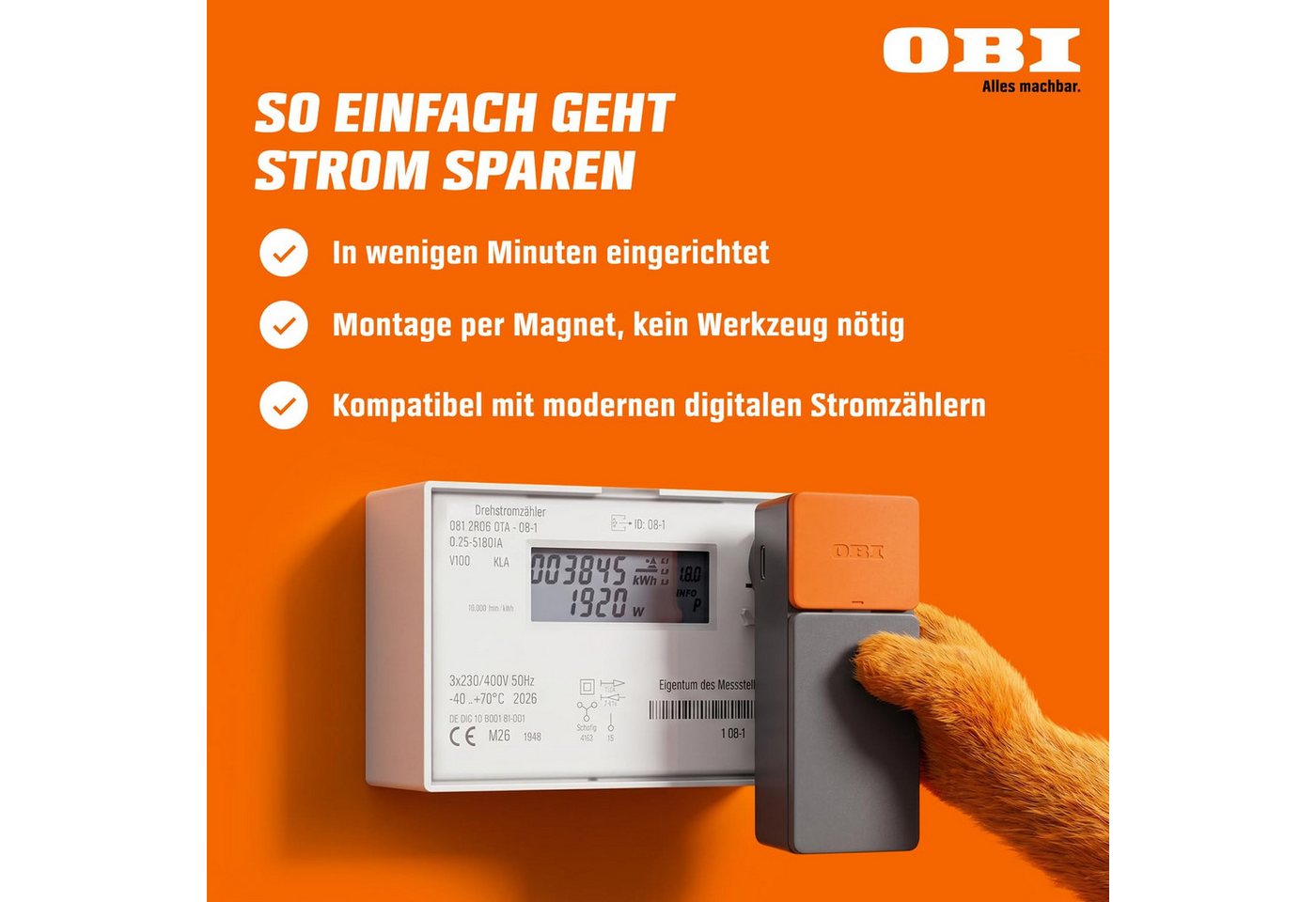 OBI Strommessgerät ENERGY TRACKER – Smarter Stromzähler-Ausleser mit App, Proprietär, App-Steuerung, Echtzeit-Verbrauch, DSGVO-konform – Bild 3 von 5