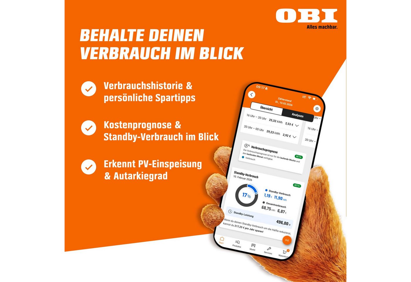 OBI Strommessgerät ENERGY TRACKER – Smarter Stromzähler-Ausleser mit App, Proprietär, App-Steuerung, Echtzeit-Verbrauch, DSGVO-konform – Bild 4 von 5