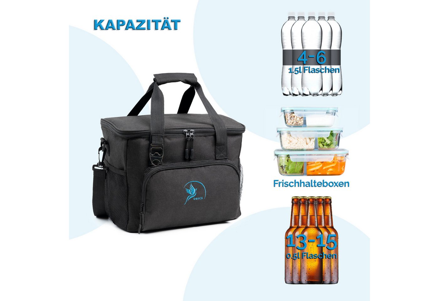 Obics Thermobehälter, (2-teilig), 20 Liter Kühltasche mit Kühlakku und integriertem Flaschenöffner – Bild 3 von 5