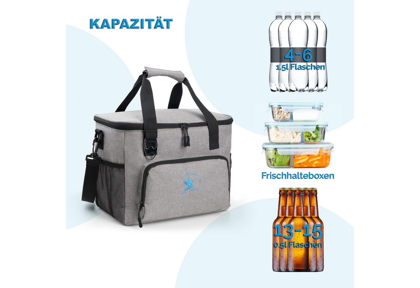 Obics Thermobehälter, (2-teilig), 20 Liter Kühltasche mit Kühlakku und integriertem Flaschenöffner – Bild 3 von 5