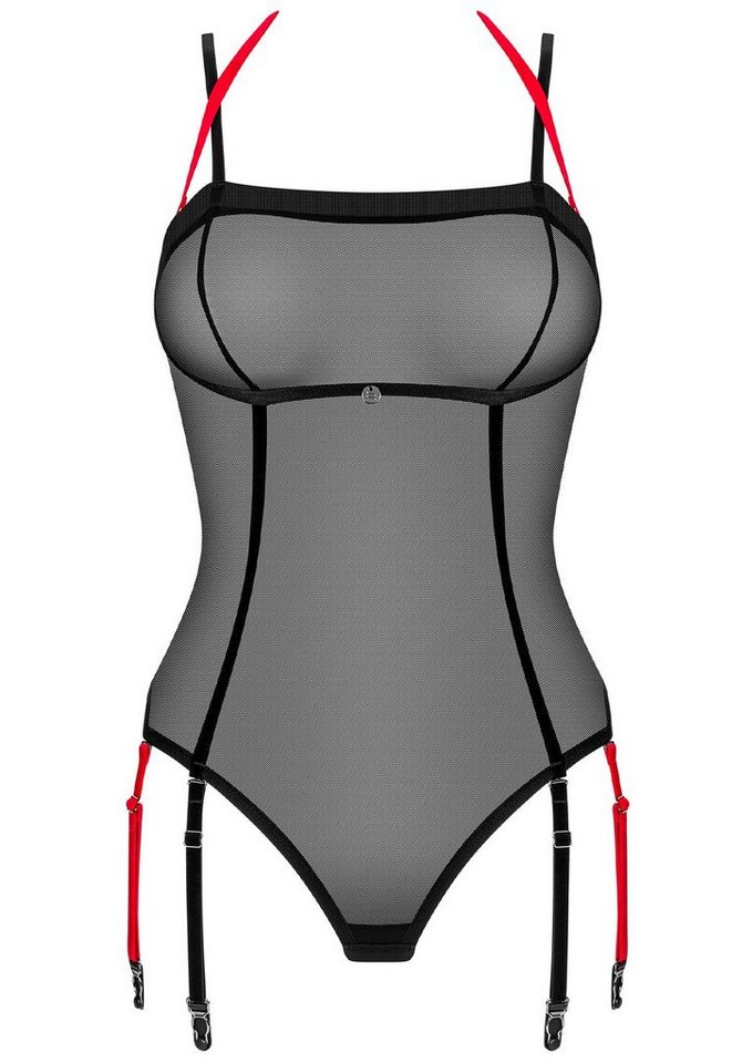 Obsessive Body Transparenter Body mit Strumpfhaltern - schwarz, rot (1-tlg) transparent – Bild 3 von 4