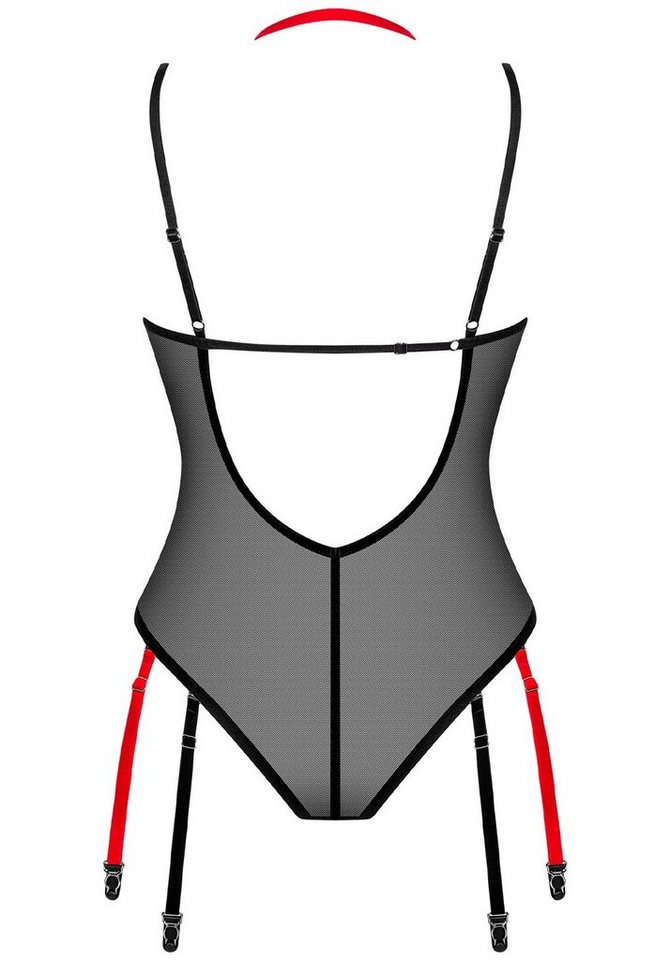 Obsessive Body Transparenter Body mit Strumpfhaltern - schwarz, rot (1-tlg) transparent – Bild 4 von 4