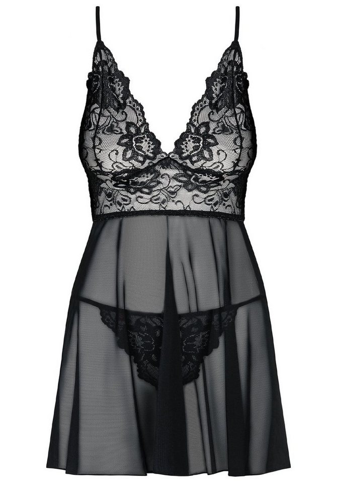 Obsessive Negligé Idillia Babydoll und String Spitze - schwarz (2-tlg) transparent – Bild 3 von 4