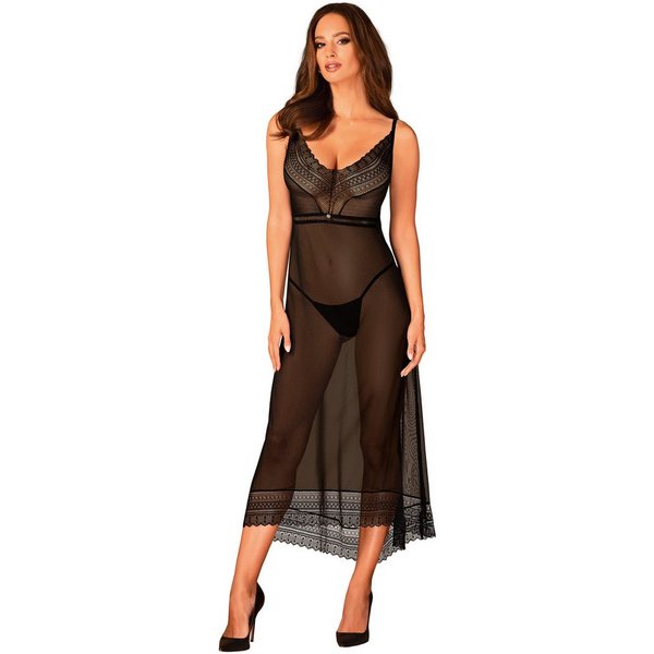 Obsessive Netzkleid Negligee in schwarz transparent mit Spitze