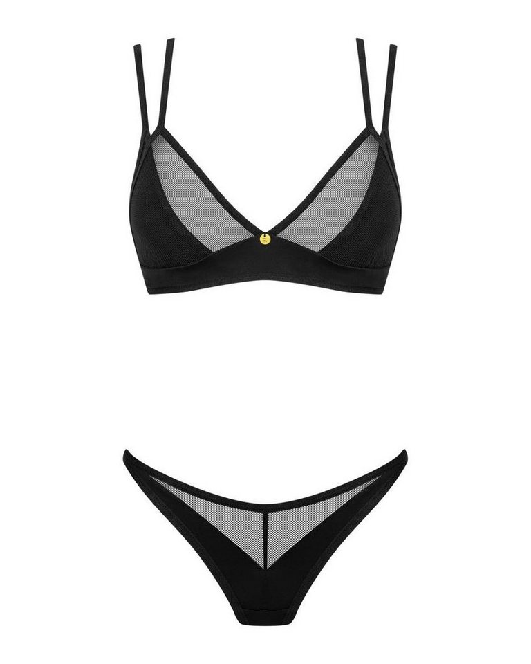 Obsessive Set: Bügel-BH Dessous-Set: BH und String transparent - schwarz (2-tlg) Mesh und gleichmäßiger glatter Stoff – eine verlockende Kombination – Bild 3 von 4