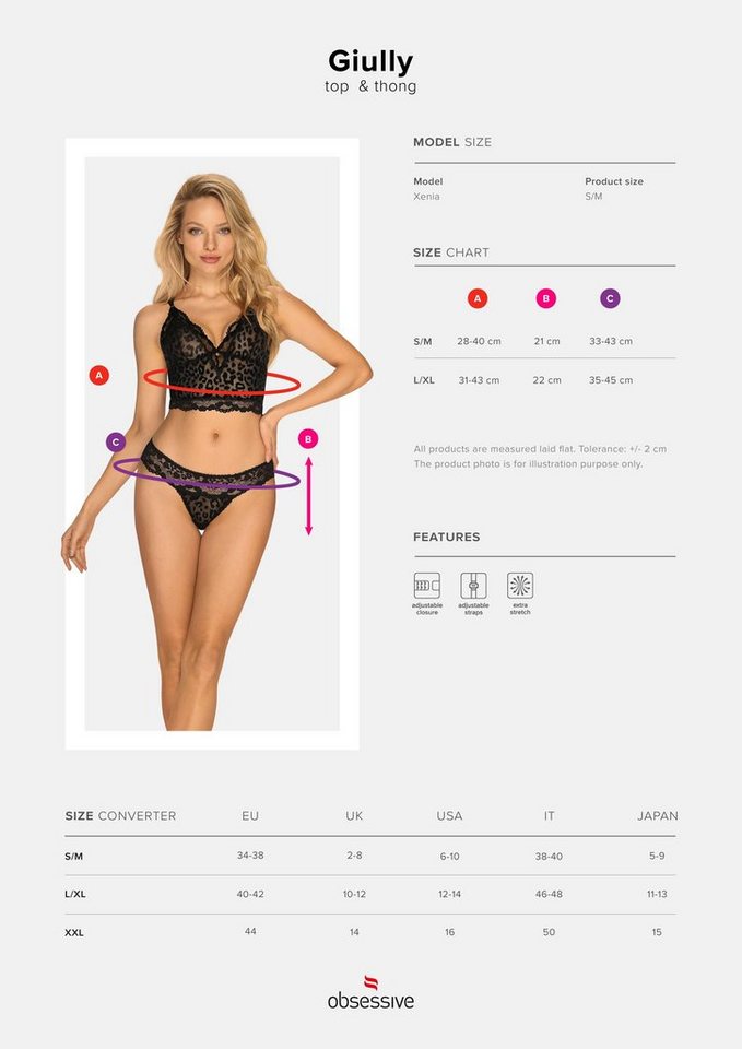Obsessive Set: Bügel-BH Dessous-Set Giully schwarz Bustier-BH + String Leo-Muster (Set) – Bild 5 von 5
