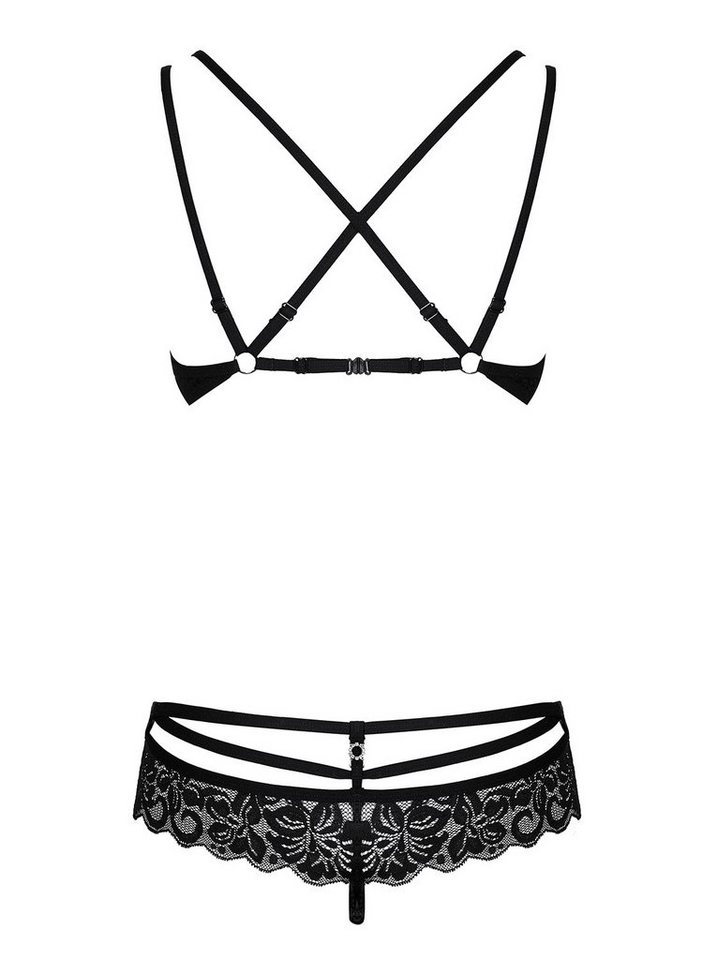Obsessive Set: Bügel-BH Dessous-Set schwarz BH String Blumenmuster elastisch (Set) – Bild 4 von 5