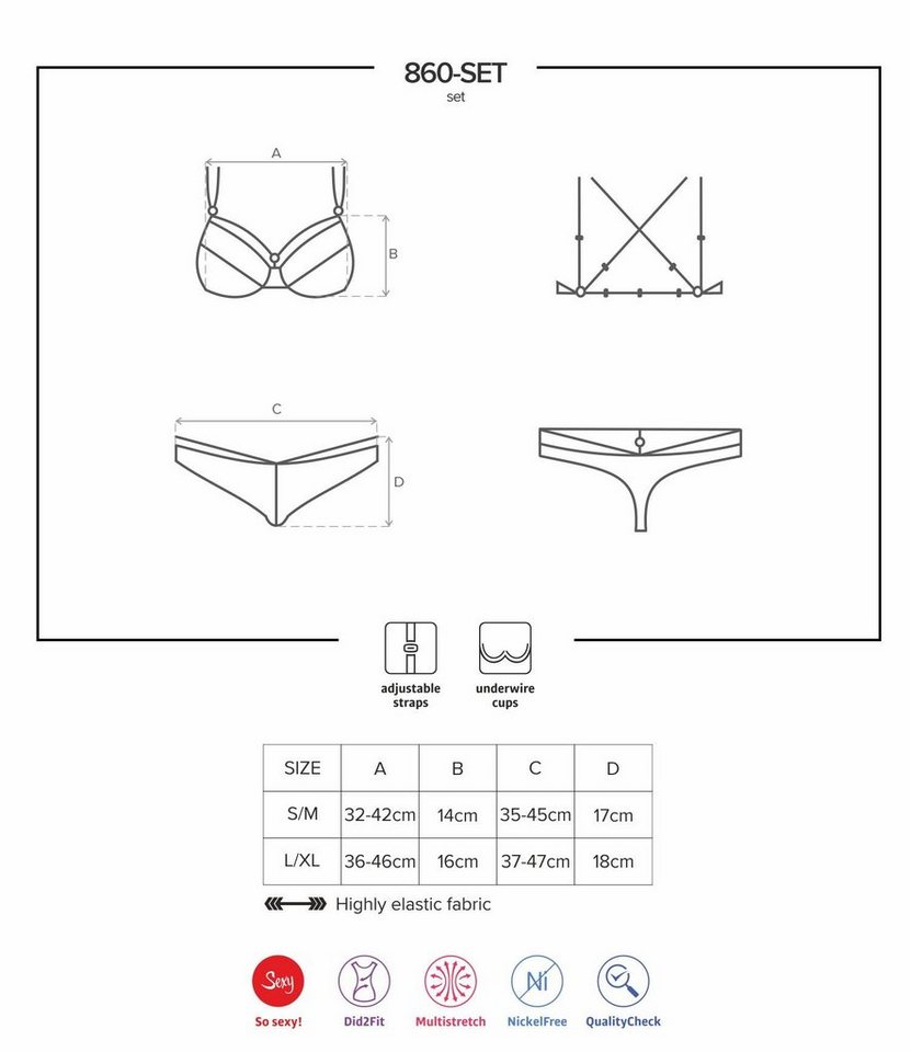 Obsessive Set: Bügel-BH Dessous-Set schwarz BH String Blumenmuster elastisch (Set) – Bild 5 von 5