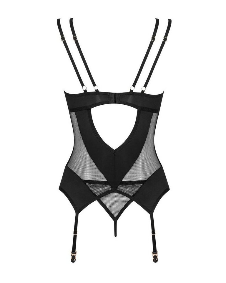 Obsessive Set: Bügel-BH Nesari Korsett und String transparent - schwarz (2-tlg) Mesh und schwarze Stoffstreifen – modernes Design – Bild 4 von 4