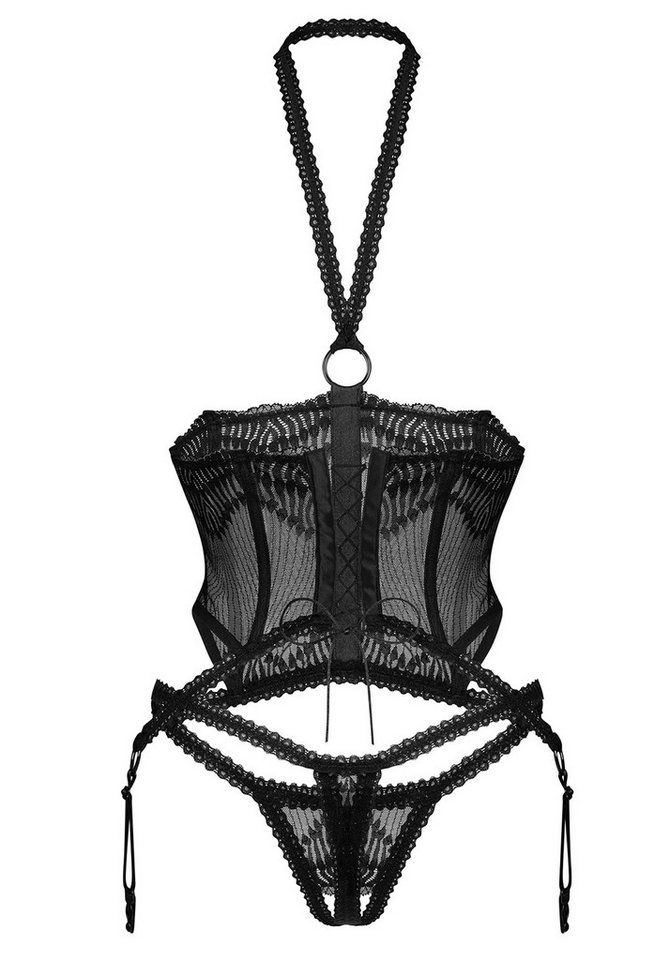 Obsessive Set: Corsage Alliane Set: Corset und Ouvert-String - schwarz (2-tlg) Vertikale Stäbchen für Struktur und Form – Bild 2 von 4