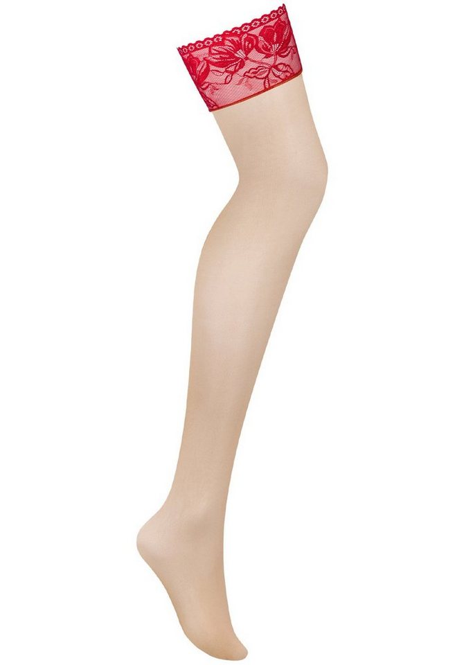 Obsessive Strapsstrümpfe Lacelove Straps-Strümpfe mit Spitzenbund - rot (1-Paar) transparentes und elastisches Material – Bild 3 von 5