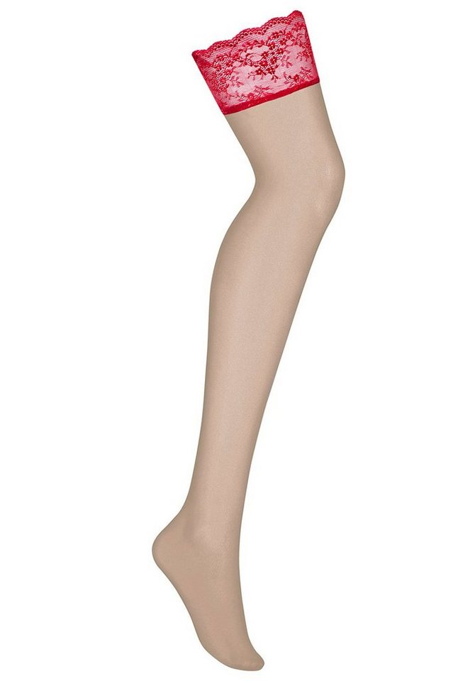 Obsessive Strapsstrümpfe Straps-Strümpfe mit rotem Spitzenbund (1-Paar) transparent – Bild 3 von 5