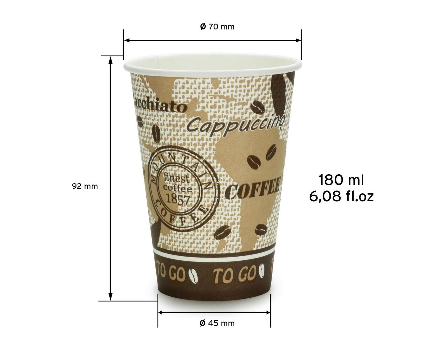 OCTOPUS Einwegbecher 100x Trinkbecher, Coffee to go, Kaffeebecher mit 180ml Füllvolumen, 100-tlg., Pappe – Bild 4 von 5