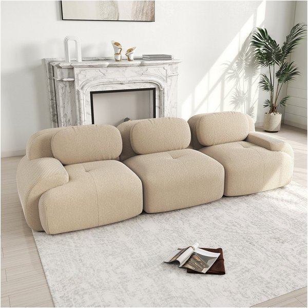 Odikalo 2-Sitzer modular kombinierbar Polstersofa Chaiselongue Mehrfarbig, 3-Sitzer-Sofa aus Premium-Cordstoff, modular kombinierbar, rutschfest, ohne Montage, 