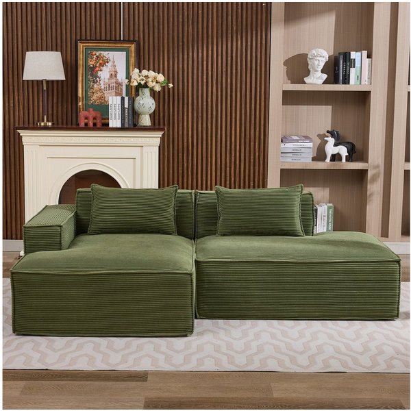 Odikalo 2-Sitzer Sofas wohnzimmer Ecksofa mit Schlaffunktion und Kissen, breites Economy-Textil-Sofa mit zwei Kissen+Federtasche-modernes einfaches und komforta