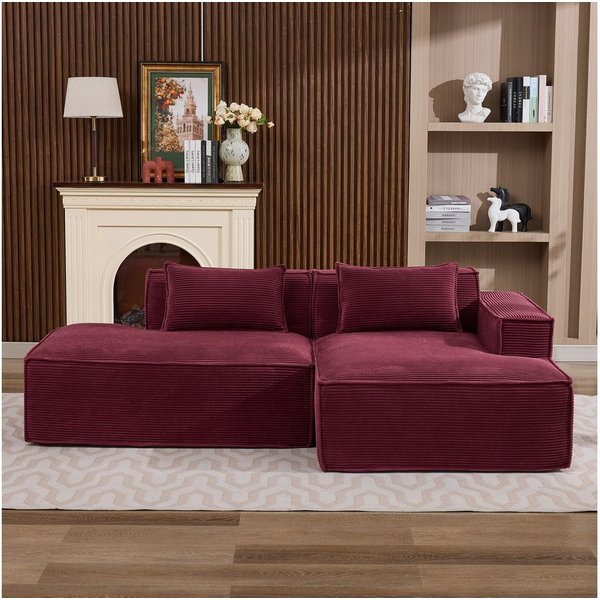 Odikalo 2-Sitzer Sofas wohnzimmer Ecksofa mit Schlaffunktion und Kissen, breites Economy-Textil-Sofa mit zwei Kissen+Federtasche-modernes einfaches und komforta