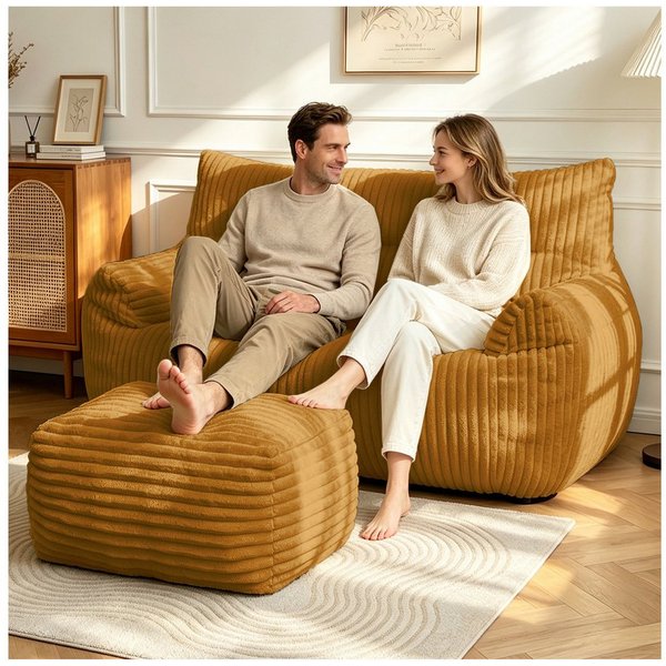 Odikalo 2-Sitzer Sofas wohnzimmer Loungesofa Relaxsessel Sitzsack mit Schlaffunktion, Doppel-Sitzsack mit Hocker–Große Sitzsack-Lounger für Erwachsene Jugendlic