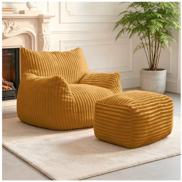 Odikalo 2-Sitzer Sofas wohnzimmer Loungesofa Relaxsessel Sitzsack mit Schlaffunktion, Liege mit geschwungener Linienführung und passendem Ottoman–für ergonomisc