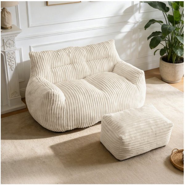 Odikalo 2-Sitzer Sofas wohnzimmer Loungesofa Relaxsessel Sitzsack mit Schlaffunktion, Doppel-Sitzsack mit Hocker–Große Sitzsack-Lounger für Erwachsene Jugendlic