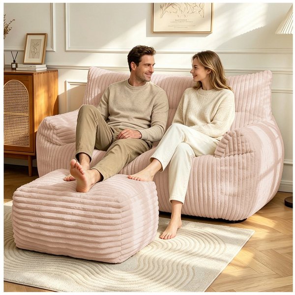 Odikalo 2-Sitzer Sofas wohnzimmer Loungesofa Relaxsessel Sitzsack mit Schlaffunktion, Doppel-Sitzsack mit Hocker–Große Sitzsack-Lounger für Erwachsene Jugendlic