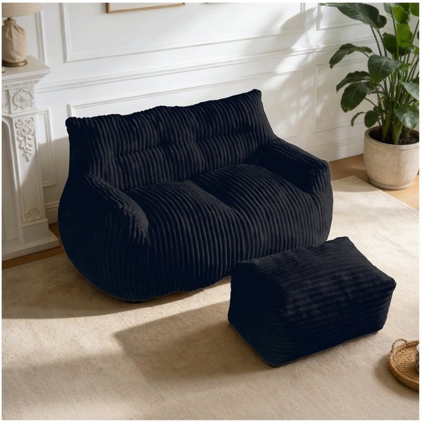 Odikalo 2-Sitzer Sofas wohnzimmer Loungesofa Relaxsessel Sitzsack mit Schlaffunktion, Doppel-Sitzsack mit Hocker–Große Sitzsack-Lounger für Erwachsene Jugendlic