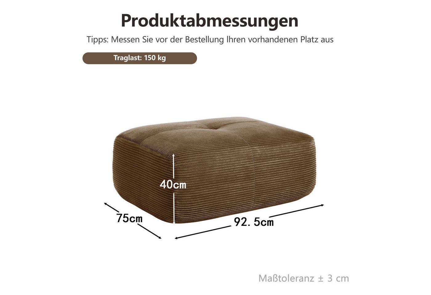 Odikalo 3-Sitzer Ecksofa modular kombinierbar Polstersofa, Modulares Ecksofa ohne Montage, ergonomisch und haustierfreundlich, aus Cordstoff mit extra-breiten A – Bild 3 von 5