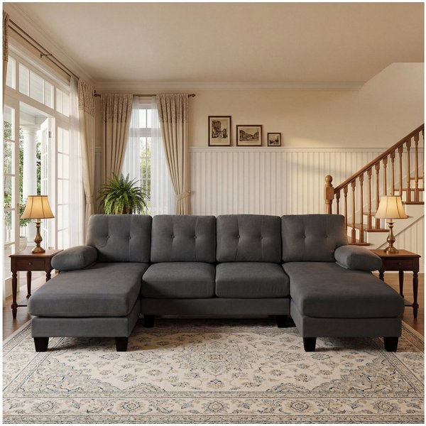 Odikalo 4-Sitzer Ecksofa Sofas wohnzimmer mit schlaffunktion & Chaiselongue, U-förmiges Sofa Modernes Polstersofa aus Chenille Schlafsofa mit verstellbarer Rück