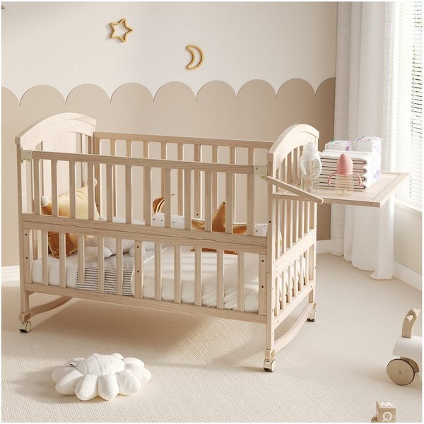 Odikalo Babybett mit Wickeltisch klappbarem Ablagerack, Verlängerbar, als Nebenbett nutzbar, ohne Matratze,120*60*95cm(um 40cm verlängerbar)