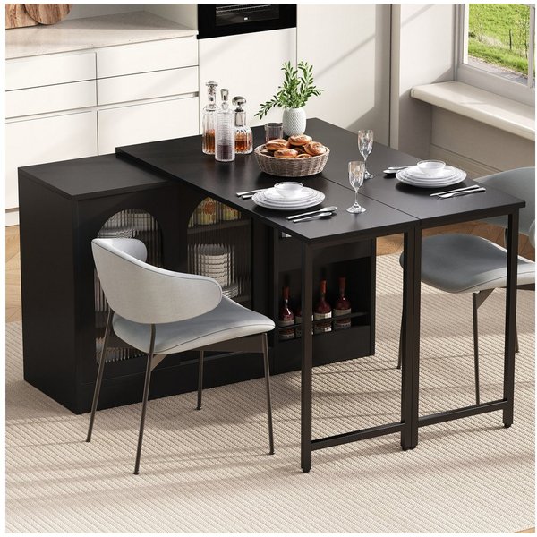 Odikalo Bartisch Sideboard mit Esstisch, Ausziehbar, Drehbare (Moderner Bartisch, Ausziehbar 360° Drehbare Bartisch Mit Stauraum, Reversibel Tisch Sideboard Bar