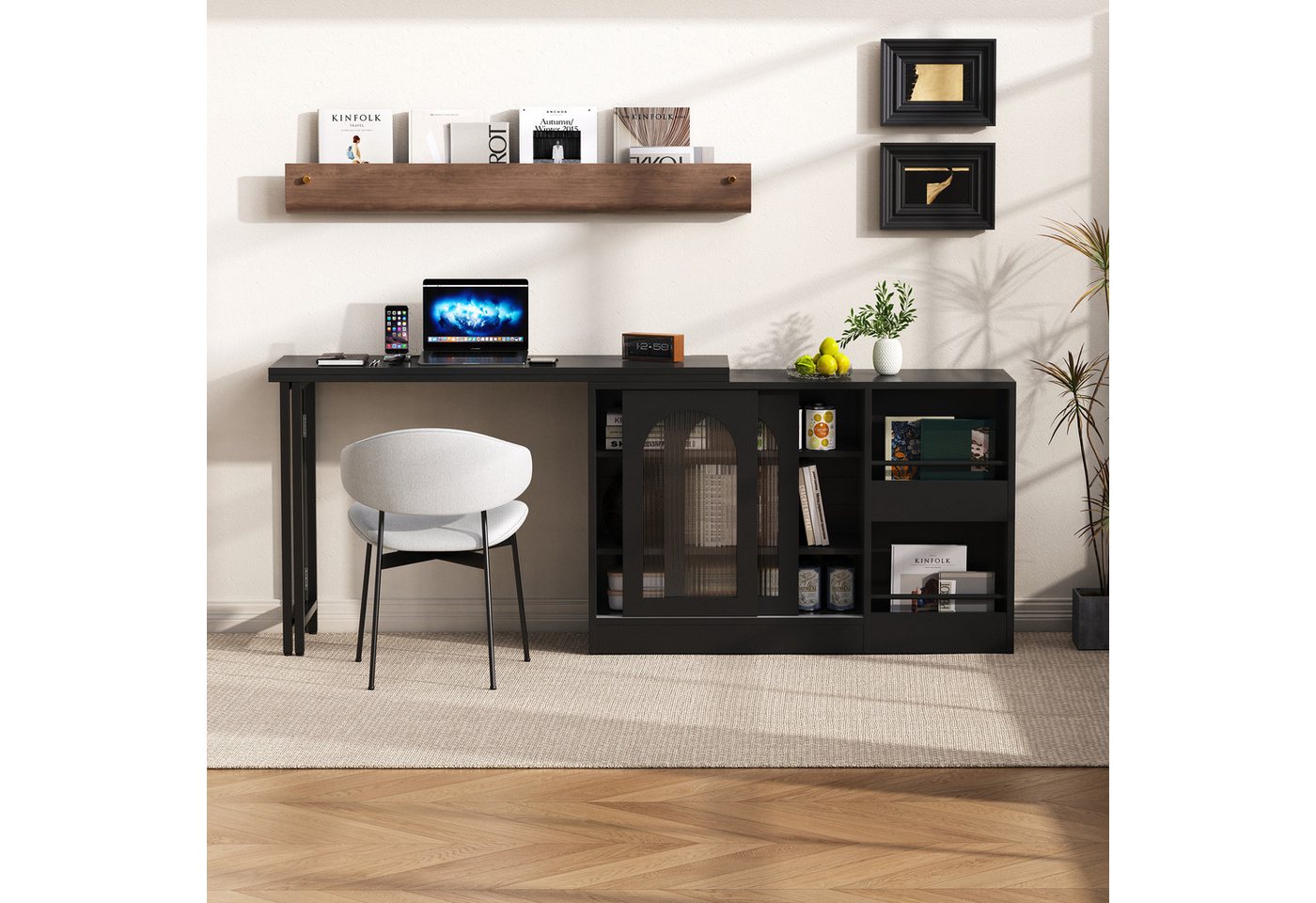 Odikalo Bartisch Sideboard mit Esstisch, Ausziehbar, Drehbare (Moderner Bartisch, Ausziehbar 360° Drehbare Bartisch Mit Stauraum, Reversibel Tisch Sideboard Bar – Bild 3 von 5