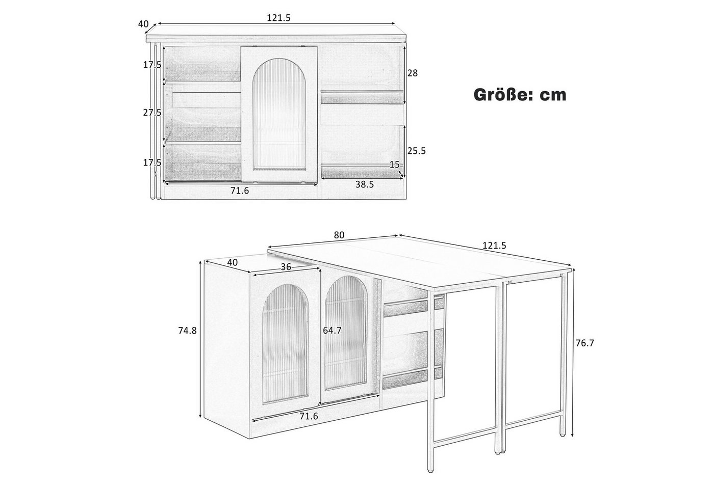 Odikalo Bartisch Sideboard mit Esstisch, Ausziehbar, Drehbare (Moderner Bartisch, Ausziehbar 360° Drehbare Bartisch Mit Stauraum, Reversibel Tisch Sideboard Bar – Bild 4 von 5