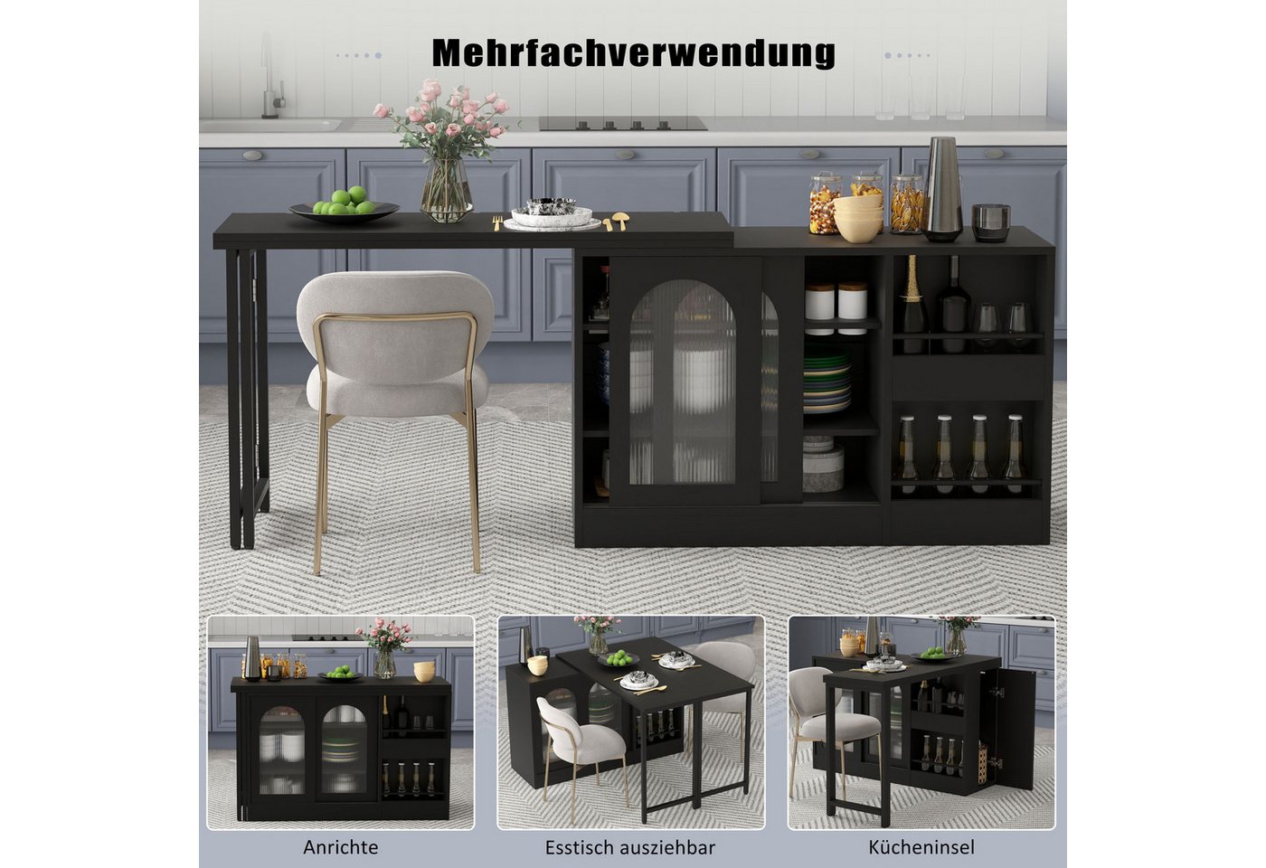 Odikalo Bartisch Sideboard mit Esstisch, Ausziehbar, Drehbare (Moderner Bartisch, Ausziehbar 360° Drehbare Bartisch Mit Stauraum, Reversibel Tisch Sideboard Bar – Bild 5 von 5