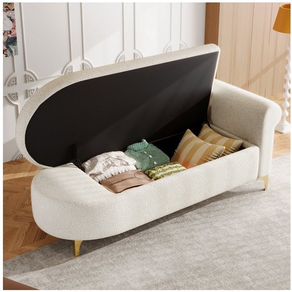 Odikalo Chaiselongue Relaxsessel Freizeitstuhl mit Stauraum & Schlaffunktion, modernes Design wellenförmige Rückenlehne Lammfell-Optik-Stoff hochdichter Sitzkis