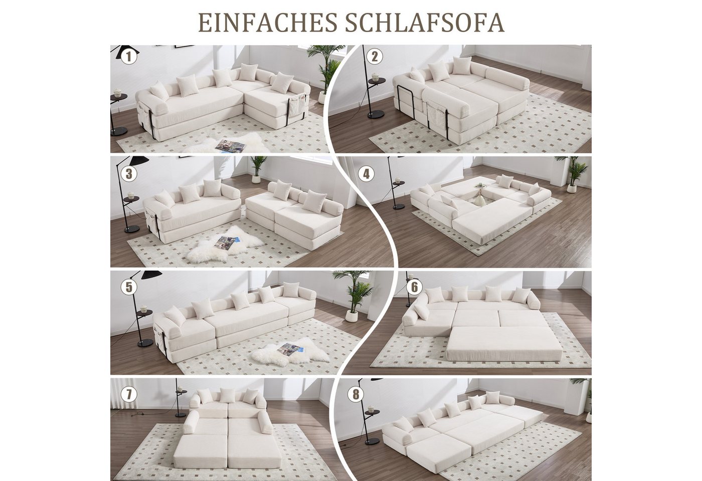 Odikalo Ecksofa 4 Sitzer Modulares Sofa mit Schlaffunktion merhfarbig, Gemütliches Familiensofa mit Stauraum & modularer Funktion – vakuumverpackt für mühelose  – Bild 2 von 5