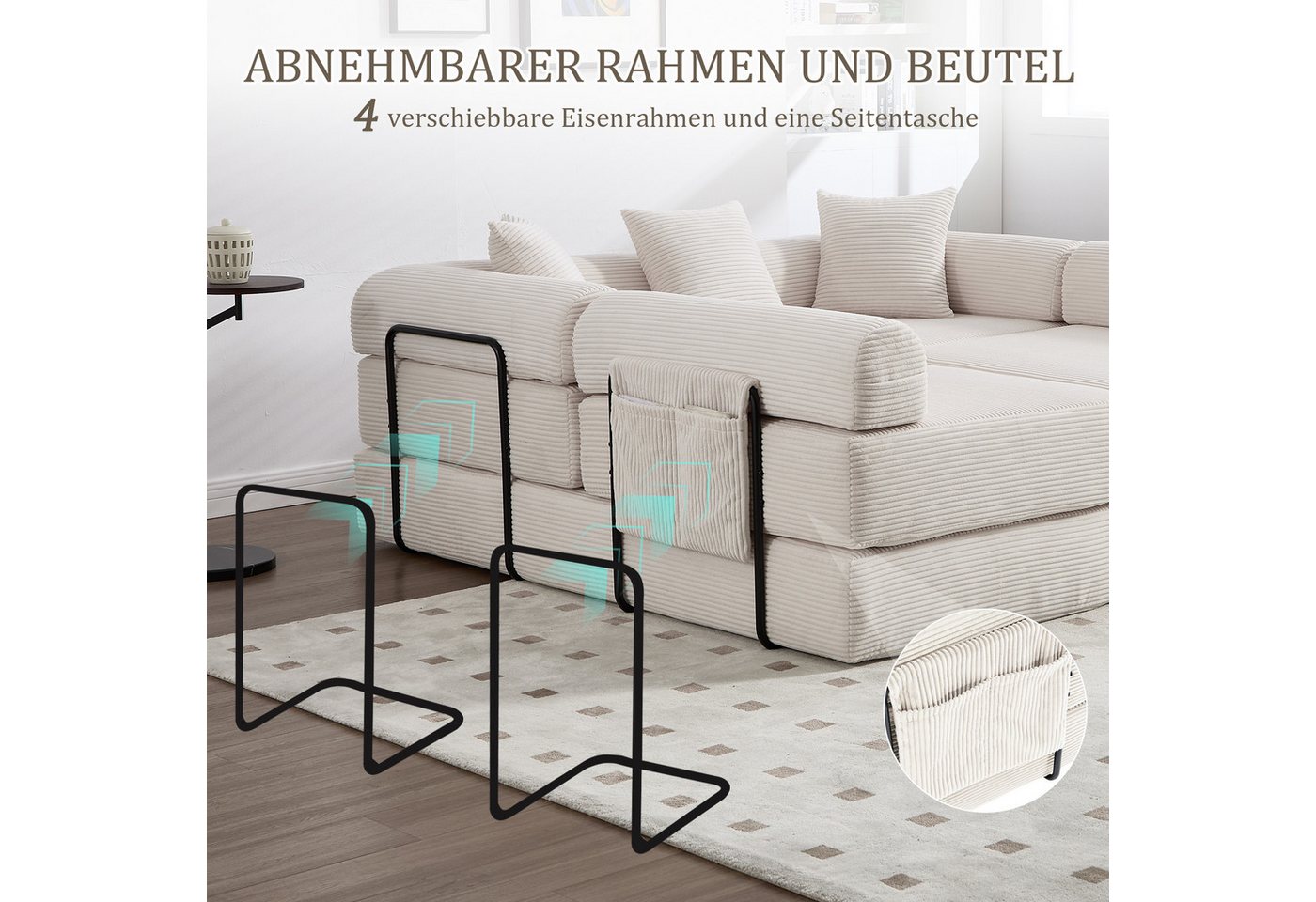 Odikalo Ecksofa 4 Sitzer Modulares Sofa mit Schlaffunktion merhfarbig, Gemütliches Familiensofa mit Stauraum & modularer Funktion – vakuumverpackt für mühelose  – Bild 3 von 5