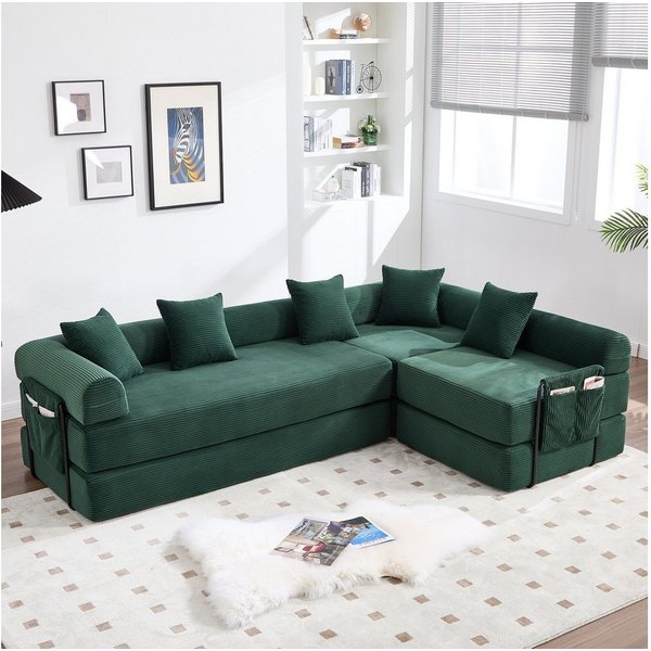 Odikalo Ecksofa 4 Sitzer Modulares Sofa mit Schlaffunktion merhfarbig, Gemütliches Familiensofa mit Stauraum & modularer Funktion – vakuumverpackt für mühelose 