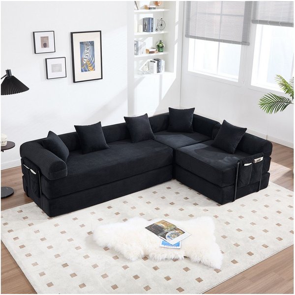 Odikalo Ecksofa 4 Sitzer Modulares Sofa mit Schlaffunktion merhfarbig, Gemütliches Familiensofa mit Stauraum & modularer Funktion – vakuumverpackt für mühelose 
