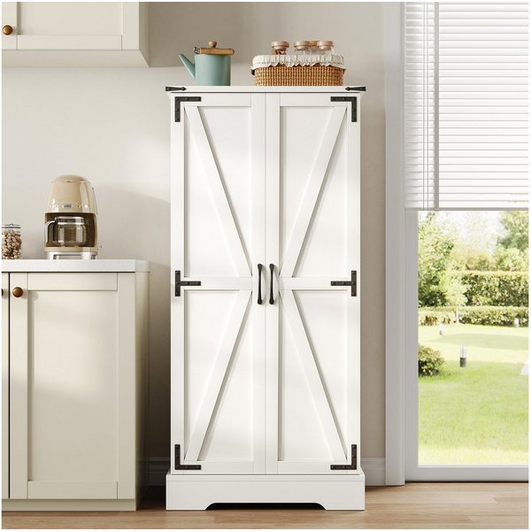 Odikalo Hochschrank 128,5 cm Küchenschrank LED Speiseschrank Flügeltüren verstellbar Regal (60x35x128.5cm (L x B x H)