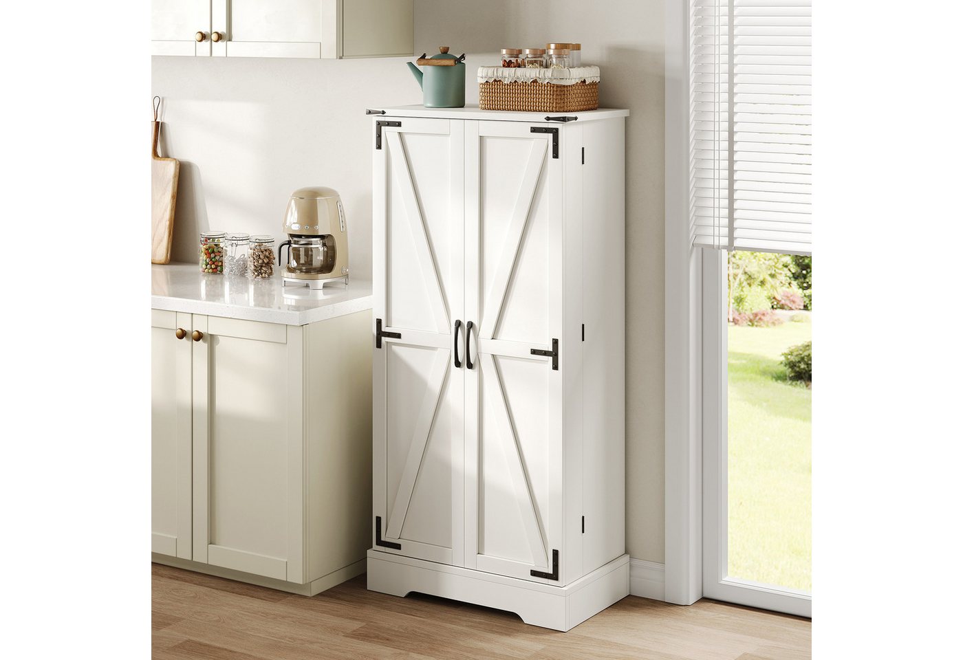 Odikalo Hochschrank 128,5 cm Küchenschrank LED Speiseschrank Flügeltüren verstellbar Regal (60x35x128.5cm (L x B x H) – Bild 5 von 5